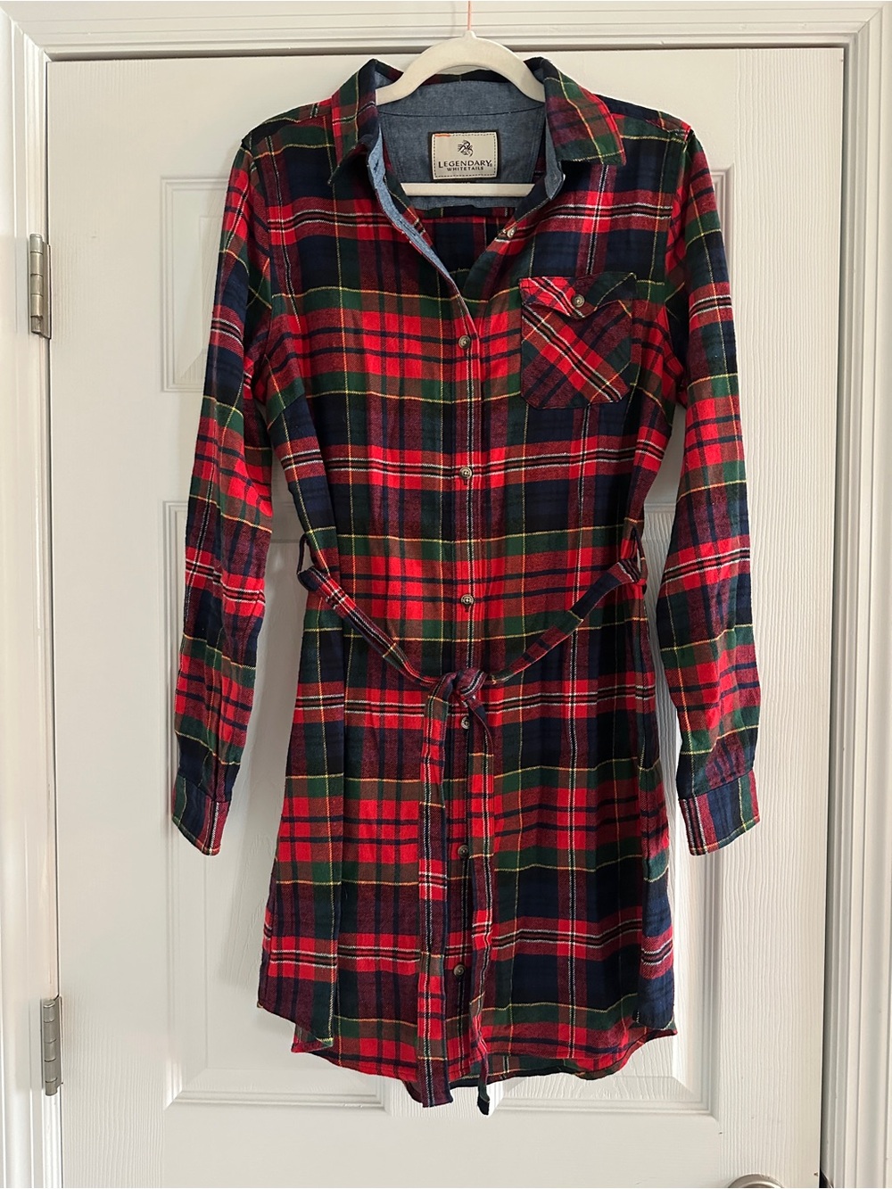 Legendary Whitetails Red Green Navy Plaid Button-Front Shirt dress